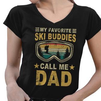 My Favorite Ski Buddies Call Me Dad Tshirt Women V-Neck T-Shirt - Monsterry