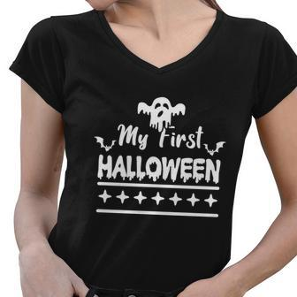 My First Halloween Ghost Funny Halloween Quote Women V-Neck T-Shirt - Monsterry AU