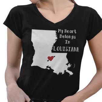 My Heart Belongs In Louisiana Graphic Design Printed Casual Daily Basic Women V-Neck T-Shirt - Thegiftio UK