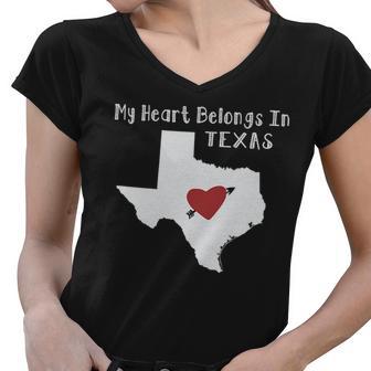 My Heart Belongs In Texas Women V-Neck T-Shirt - Monsterry