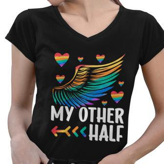 My Other Half Lgbtq Couple Matching Gay Boyfriend Lesbian Gift Graphic Design Printed Casual Daily Basic Women V-Neck T-Shirt - Thegiftio UK