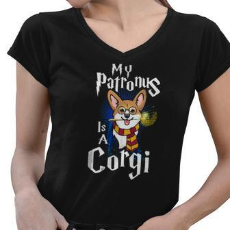 My Patronus Is Corgi Corgi Gifts For Corgi Lovers Corgis Women V-Neck T-Shirt | Mazezy