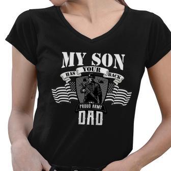 My Son Has Your Back Proud Army Dad Usa Tshirt Women V-Neck T-Shirt - Monsterry DE