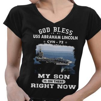 My Son Is On Uss Abraham Lincoln Cvn Women V-Neck T-Shirt - Monsterry