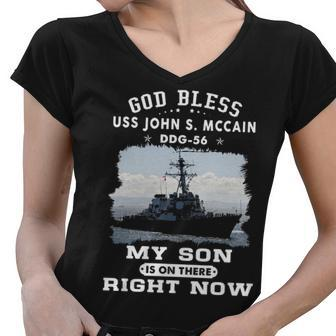 My Son Is On Uss John S Mccain Ddg Women V-Neck T-Shirt - Monsterry