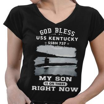 My Son Is On Uss Kentucky Ssbn Women V-Neck T-Shirt - Monsterry DE