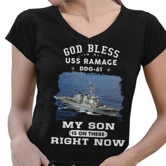 My Son Is On Uss Ramage Ddg Women V-Neck T-Shirt - Monsterry