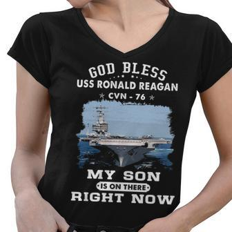 My Son Is On Uss Ronald Reagan Cvn Women V-Neck T-Shirt - Monsterry DE