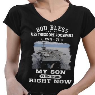 My Son Is On Uss Theodore Roosevelt Cvn Women V-Neck T-Shirt - Monsterry UK