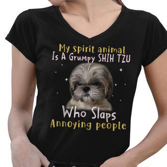 My Spirit Animal Is A Grumpy Shih Tzu - Shih Tzu Lovers Women V-Neck T-Shirt - Thegiftio UK