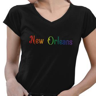 New Orleans Gay Pride Rainbow Women V-Neck T-Shirt - Thegiftio UK