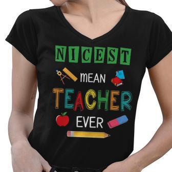 Nicest Mean Teacher Ever Women V-Neck T-Shirt - Thegiftio UK