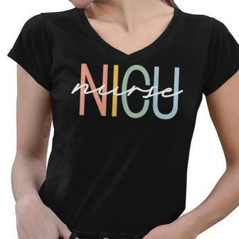Nicu Nurse Icu Neonatal Boho Rainbow Team Tiny Humans Retro V2 Women V-Neck T-Shirt - Seseable