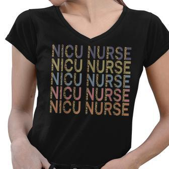 Nicu Nurse Leopard Print Neonatal Intensive Care Unit Women V-Neck T-Shirt - Seseable