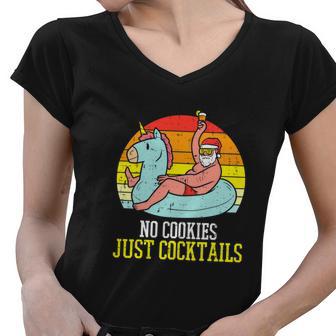 No Cookies Cocktails Funny Christmas In July Santa Summer Women V-Neck T-Shirt - Monsterry UK