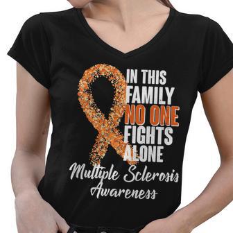 No One Fights Alone Multiple Sclerosis Awareness Tshirt Women V-Neck T-Shirt - Monsterry AU