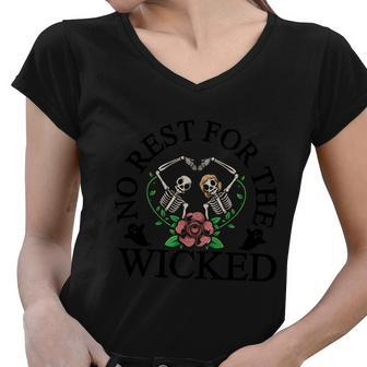 No Rest For The Wicked Halloween Quote Women V-Neck T-Shirt - Monsterry