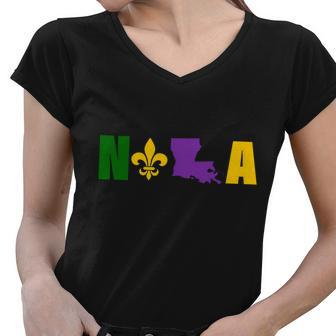 Nola Mardi Gras New Orleans Women V-Neck T-Shirt - Monsterry DE