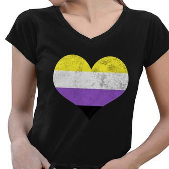 Noncute Giftbinary Heart Flag Pride Identity Lgbt Noncute Giftbinary Graphic Fun Women V-Neck T-Shirt - Thegiftio UK