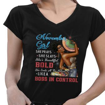 November Girl Scorpio Birthday Gift Melanin Afro Queen Women V2 Women V-Neck T-Shirt - Seseable