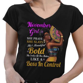 November Girl Scorpio Birthday Gift Melanin Afro Queen Women Women V-Neck T-Shirt - Seseable