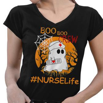Nurse Life Boo Boo Crew Nurse Ghost Halloween October Women V-Neck T-Shirt - Seseable