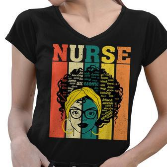 Nurse Melanin Afro Queen Girl Magic Black History Vintage V2 Women V-Neck T-Shirt - Seseable