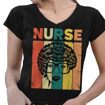 Nurse Melanin Afro Queen Girl Magic Black History Vintage V3 Women V-Neck T-Shirt - Seseable