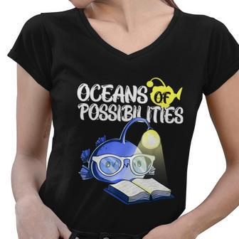 Oceans Of Possibilities Summer Reading 2022 Anglerfish Kids Women V-Neck T-Shirt - Monsterry CA