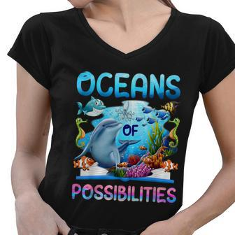 Oceans Of Possibilities Summer Reading 2022 Librarian Women V-Neck T-Shirt - Monsterry