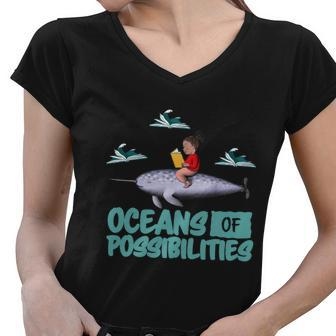 Oceans Of Possibilities Summer Reading 2022 Librarian Women V-Neck T-Shirt - Monsterry