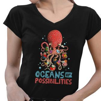 Oceans Of Possibilities Summer Reading 2022 Shirt Octopus Women V-Neck T-Shirt - Monsterry UK