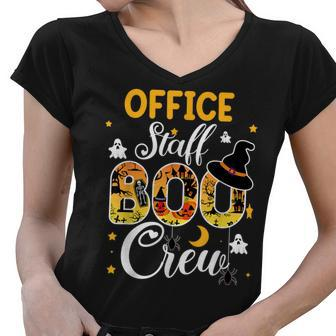 Office Staff Boo Crew Funny Halloween Matching Costume Women V-Neck T-Shirt - Seseable