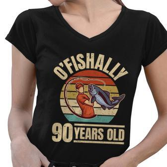 Ofishally 90 Years Old Great Gift Angler 90Th Birthday Funny Gift Women V-Neck T-Shirt - Monsterry CA