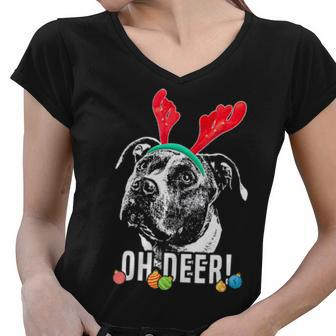 Oh Deer Funny Pit Bull Xmas Women V-Neck T-Shirt - Thegiftio UK