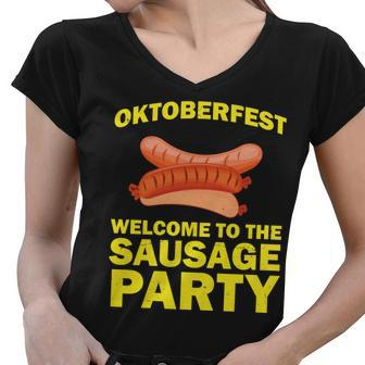 Oktoberfest Welcome To The Sausage Party Women V-Neck T-Shirt - Monsterry