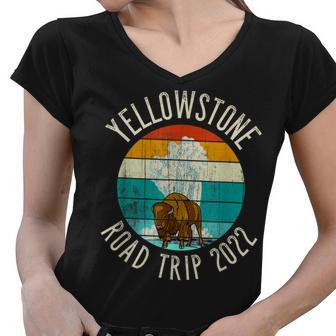 Old Faithful Geyser Bison Yellowstone Road Trip 2022 Women V-Neck T-Shirt - Seseable