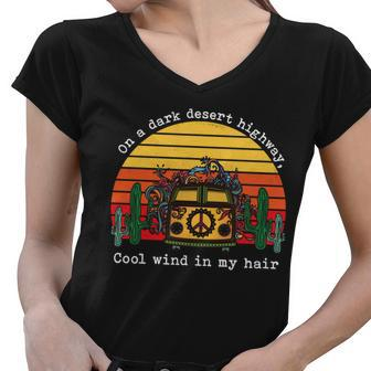 On A Dark Desert Highway Retro Women V-Neck T-Shirt - Monsterry DE