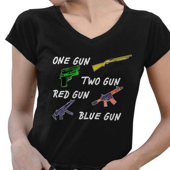 One Gun Two Gun Red Gun Blue Gun V2 Women V-Neck T-Shirt - Monsterry AU