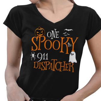 One Spooky 911 Dispatcher Halloween Funny Costume Women V-Neck T-Shirt - Seseable