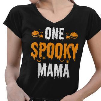 One Spooky Mama Mother Matching Family Halloween Women V-Neck T-Shirt - Seseable