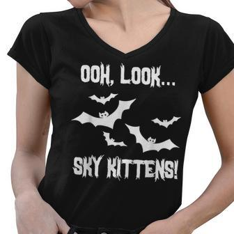 Ooh Look Sky Kittens Funny Halloween Bats Costume Women V-Neck T-Shirt - Thegiftio UK