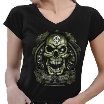 Original Gangster Skull Bling Women V-Neck T-Shirt - Monsterry DE