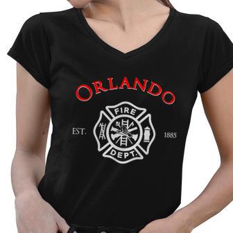 Orlando Florida Fire Rescue Department Firefighter Duty Women V-Neck T-Shirt - Monsterry