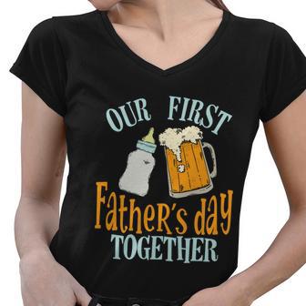 Our First Fathers Day Together Dad And Son Daughter Women V-Neck T-Shirt - Monsterry UK