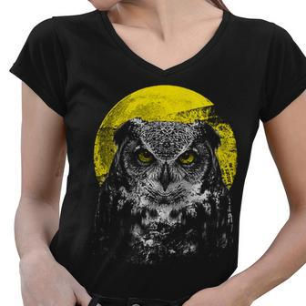 Owl Moon Light Tshirt Women V-Neck T-Shirt - Monsterry