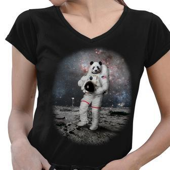 Panda In Space Astronaut Women V-Neck T-Shirt - Monsterry