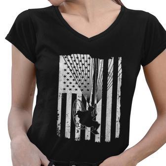 Paramotor Powered Paraglider Usa American Flag Tshirt Women V-Neck T-Shirt - Monsterry