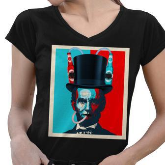 Party With Abe - Abraham Lincoln Drinking Beer Women V-Neck T-Shirt - Monsterry