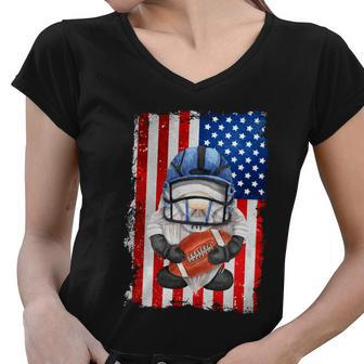 Patriotic Football Dad With Funny Gnome And American Flag Gift Women V-Neck T-Shirt - Monsterry